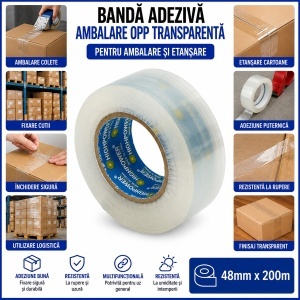 Banda adeziva scotch transparenta OPP 48mm x 200m pentru ambalare HighPower - Img 3