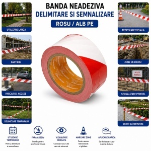 Banda delimitare si semnalizare 50mm x 100m rosu-alb PE HighPower - Img 4