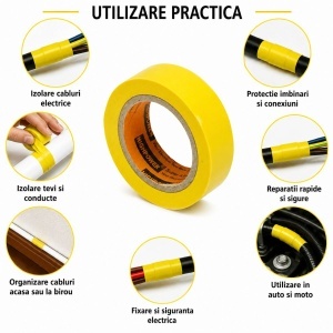 Banda izolatoare galbena vinil 19mm x 9m Anti Fire Super AAA+ HighPower - Img 4