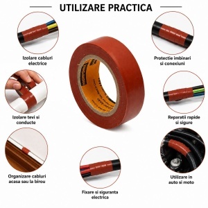 Banda izolatoare rosu bordo vinil 19mm x 9m Anti Fire Super AAA+ HighPower - Img 4