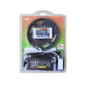 Banda LED PNI D-Light 60RGB flexibila de interior 60 leduri/m 12V 5m cu telecomanda si transformator incluse