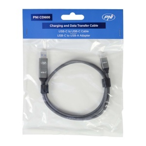 Cablu date si incarcare PNI CD600 USB Type-C la Type-C 60W + adaptor USB Type-C la USB-A, lungime 1m - Img 2