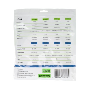 Cablu de retea plat S/STP CAT7 PNI U7075W, 2 x RJ45, 4 perechi de fire, 32AWG, cupru, 10 Gbps, 600 MHz, 7.5m, alb - Img 4
