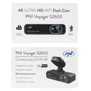 Camera auto DVR PNI Voyager S2600 WiFi, 4K Ultra HD, GPS, fara display, functie Monitorizare parcare, G-sensor, inregistrare video si audio, alimentare 12V/24V - Img 2
