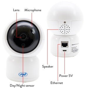 Camera supraveghere video PNI IP390T 1080P cu PTZ WiFi H264+ suporta microSD 128GB, Night Vision, aplicatia Tuya, P2P, Android, iOS, pentru interior, rotire dupa miscare, alarma la miscare - Img 4