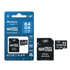 Card de memorie MicroSD PNI 64GB cu adaptor SD Clasa 10, 80 Mb/s, V30 - Img 3