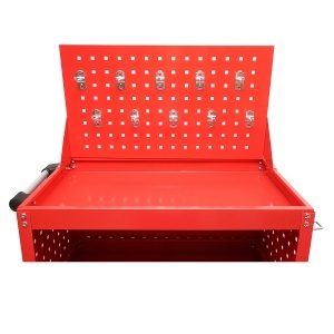Carucior scule metalic pe roti cu 3 rafturi si panou perforat cu suporti unelte 660x360x1080mm - Img 7