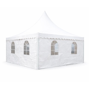 Cort evenimente pavilion tip pagoda 5x5m, alb impermeabil UV, acoperis PVC 750g/m2, cadru otel-aluminiu 48x48x2.5mm - Img 2