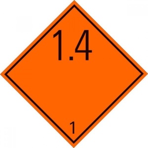 Eticheta ADR clasa 1.4 aluminiu Transport substante si obiecte explozive (300x300mm)