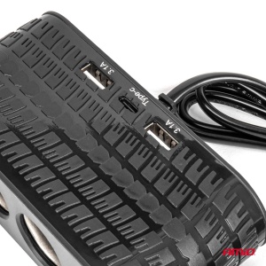 Incarcator auto cu priza tripla + USB (2x USB-A, 1x USB-C), 12/24V, 120W, cablu 80 cm - Img 2