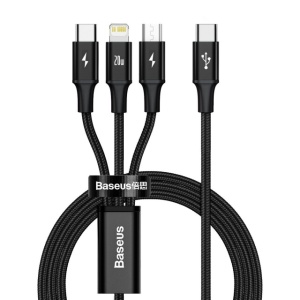 Incarcator Cablu USB-C 3in1Baseus RAPID, micro USB / Lightning / USB-C, 20W, 1,5m negru