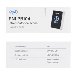 Intrerupator de acces PNI PB104, cu touch, montaj aplicat, NO/NC/COM, 12V/24V DC, LED stare, metalic, 5 fire - Img 4