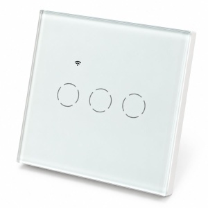Intrerupator inteligent smart Wi-Fi touch triplu alb 220V, 2000W, rama sticla 86x86x33mm, aplicatie Tuya Smart Life, compatibil Alexa si Google Home