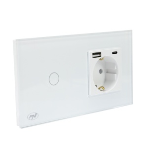 Intrerupator simplu PNI SH115W din sticla cu touch, combinat cu priza Schuko si mufe USB - Img 5