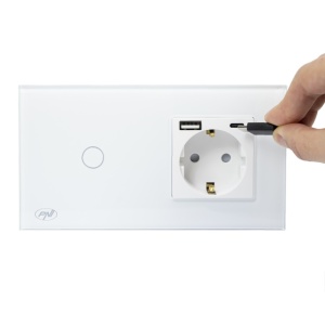 Intrerupator simplu PNI SH115W din sticla cu touch, combinat cu priza Schuko si mufe USB - Img 7