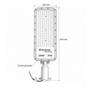 Lampa iluminat stradal LED 200W, 100-265V, 6500K, 22000lm cu prindere pe stalp 590x200x25mm IP66 Breckner Germany - Img 5