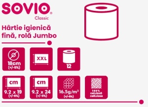 Pachet 12 buc. Hartie igienica fina, rola 500 foi, 2 straturi SOVIO Jumbo - Img 2