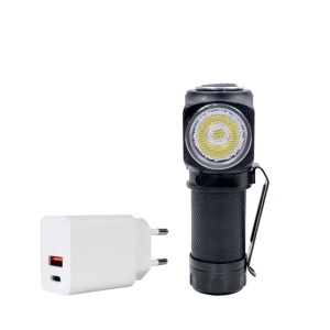 Pachet Lanterna frontala PNI Adventure F75 cu LED 6W, 600 lm, din aluminiu, cu acumulator si alimentator PNI CHG300 cu port USB C, QC3.0, PD3.0, PPS si port USB-A, 30W