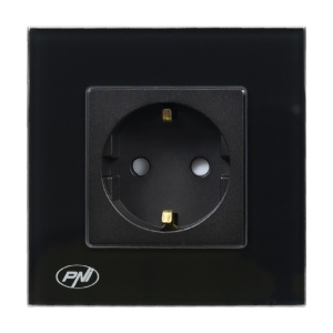Priza simpla incastrabila PNI WP101B, cu rama din sticla, 16A, 3700W, 230V, negru - Img 3