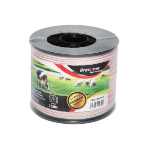Rola banda rosu-alb fi 10mm, 4x0.16mm SS, 13Ohm/m 250m gard electric Breckner Germany