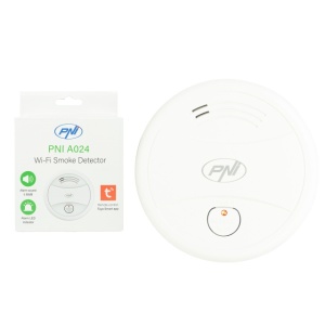 Senzor de fum PNI A024 cu Wi-Fi, control din aplicatia Tuya Smart, alimentare baterie 9V, 85dB, alarma sonora si vizuala, alarma silentioasa