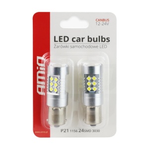 Set 2 becuri auto cu LED AMIO 12-24V, BA15S P21W , 24 SMD 3030 - Img 3
