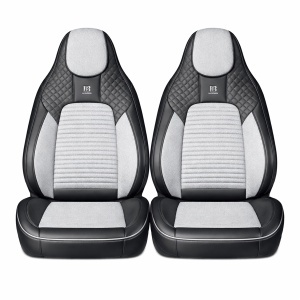 Set huse scaune auto Premium negru-gri universale, design sport ergonomic, piele ecologica cu insertii textile 11 piese - Img 2