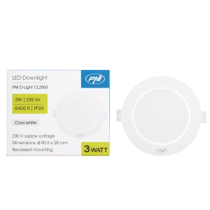 Spot LED PNI D-Light CL2503 3W, incastrabil, rotund 9 cm, 6400K, alimentare 230V, 330 lm, alb rece - Img 2