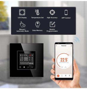 Termostat inteligent incastrabil PNI CT25B WiFi culoare Negru pentru centrala termica pe gaz