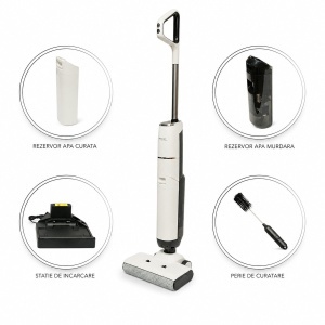 Aspirator vertical fara fir cu mop 200W, putere aspirare 18000Pa, baterie 5000mAh, rezervor apa 2x600ml, functie voce, ecran digital Breckner Germany