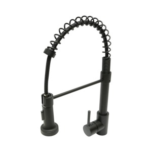 Baterie chiuveta bucatarie din cupru cu dus extractibil, arc flexibil, perlator 2 functii, negru mat, furtunuri incluse