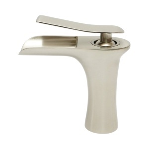 Baterie lavoar baie Premium din cupru, pipa tip cascada, design rotund, monocomanda, argintiu satinat, furtunuri incluse - Img 3