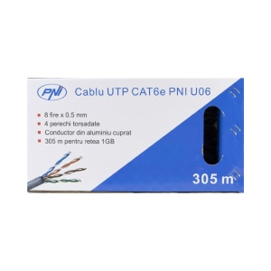 Cablu UTP CAT6 PNI U06 cu 4 perechi de fire torsadate 0.50 mm CCA, pentru internet si sisteme de supraveghere, rola 305m - Img 4