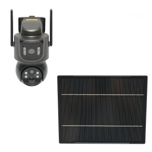 Camera supraveghere lentila duala 4 MP cu panou solar 5W, baterie 18650 incarcare rapida, WIFI 2.4 GHz, rotativa 360 grade PTZ cu senzor de miscare, detectie umana PIR, alarma, night vision si aplicatie iCSee