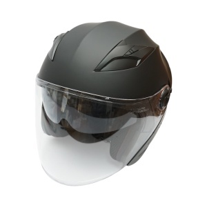 Casca moto tip jet neagra, model urban cu viziera transparenta si ochelari de soare, marimea L