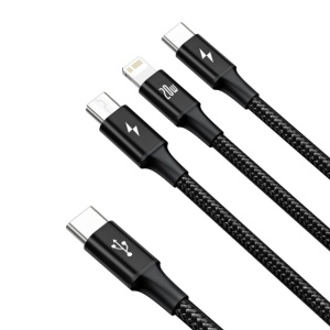 Incarcator Cablu USB-C 3in1Baseus RAPID, micro USB / Lightning / USB-C, 20W, 1,5m negru - Img 2