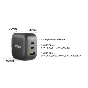 Incarcator Minix NEO P1 cu 3 porturi USB 2 x USB-C 3.0 (Max 65W) 1 x USB-A Quick Charge 3.0 (Max 36W) - Img 4