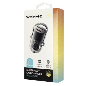 Încărcător WAYME 12/24V, USB 18W + USB-C PD 30W, nano cu inel - Img 4