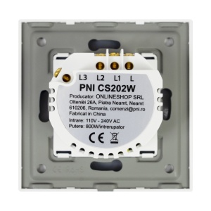 Intrerupator cap scara si cap cruce dublu cu touch PNI CS202W din sticla, alb cu LED indicator, 800W / intrerupator - Img 3