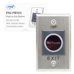 Intrerupator de acces incastrabil PNI PB103, fara atingere, NO/NC/COM, 12V/24V DC, LED stare, metalic, 5 fire - Img 2
