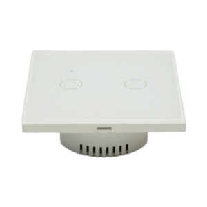 Intrerupator inteligent smart Wi-Fi touch dublu alb 220V, 2000W, rama sticla 86x86x33mm, aplicatie Tuya Smart Life, compatibil Alexa si Google Home - Img 3