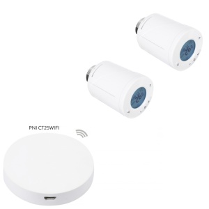 Kit Wifi 2 bucati cap termostatic inteligent PNI CT25T pentru calorifer si Hub PNI CT25WIFI cu control prin Internet, aplicatie de mobil Tuya Smart - Img 2