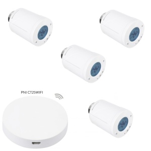 Kit Wifi 4 bucati cap termostatic inteligent PNI CT25T pentru calorifer si Hub PNI CT25WIFI cu control prin Internet, aplicatie de mobil Tuya Smart - Img 2
