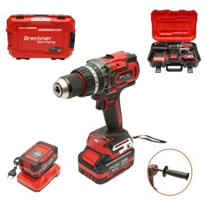 Masina de gaurit si insurubat cu percutie 1000W, 2 acumulatori 21V, 4Ah Li-ion, LED, Brushless, 180Nm, mandrina 13mm, 0-500/2000rpm, maner antivibratie Breckner Germany