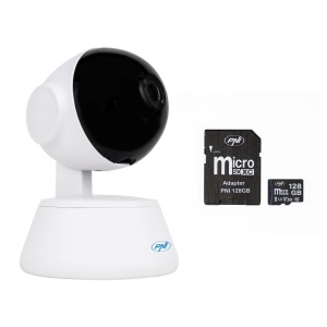 Pachet Camera supraveghere video PNI IP720LR, 1080P, 2MP, IP, P2P, PTZ si card de memorie microSD PNI 128GB inclus