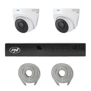 Pachet supraveghere video NVR POE PNI House IP710J, 2 camere PNI IP505J 5MP si 2 cabluri UTP CAT6 20 metri incluse
