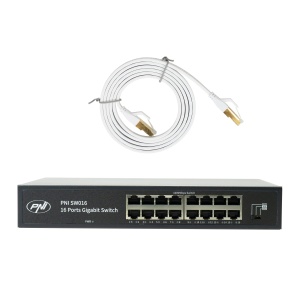 Pachet Switch PNI SW016, 16 x 10/100/1000 Mbps, Gigabit, carcasa metalica si patch 1.5m CAT8 PNI U8015W - Img 13
