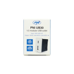 Priza alimentare 2 x USB PNI UB30, USB-A USB-C, 12V/9V/5V, max. 20W, modulara, tip F 1/2, montaj incastrat - Img 3