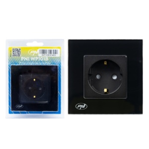 Priza simpla incastrabila PNI WP101B, cu rama din sticla, 16A, 3700W, 230V, negru - Img 5
