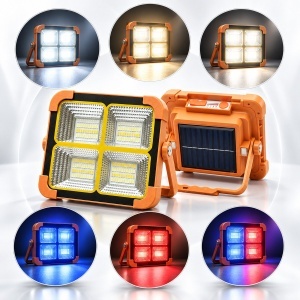 Proiector LED portabil 100W cu panou solar 1.5W, baterie 3600mAh, 6 moduri de iluminare, magnet, carlig, USB Power Bank 210x170x55mm Breckner Germany